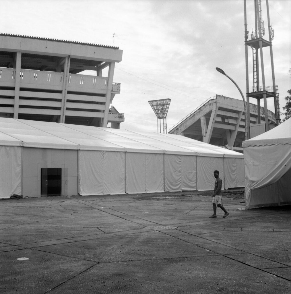 A temporary Covid-19 treatment center is seen at the National Stadium Yangon on 9 October 2020.