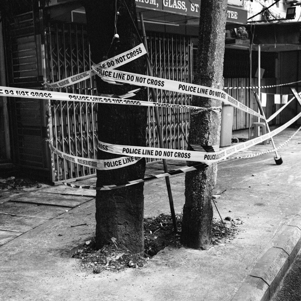 A residential apartment building is seen being lockdowned by the police as authority finds COVID-19 patient in an apartment room in Yangon.